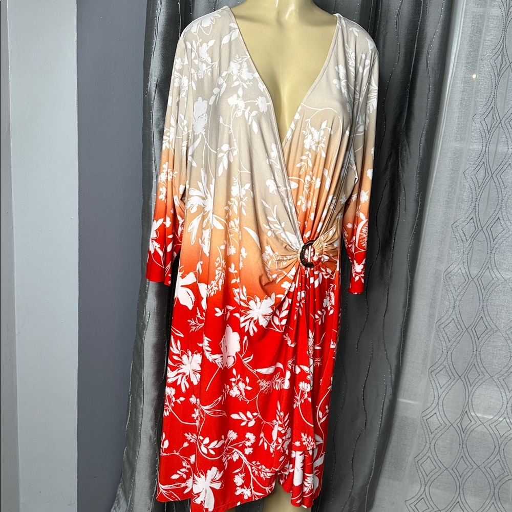 Calvin Klein Women’s Sz 1X Cream Orange Floral   Fabric Label - Picture 5 of 7